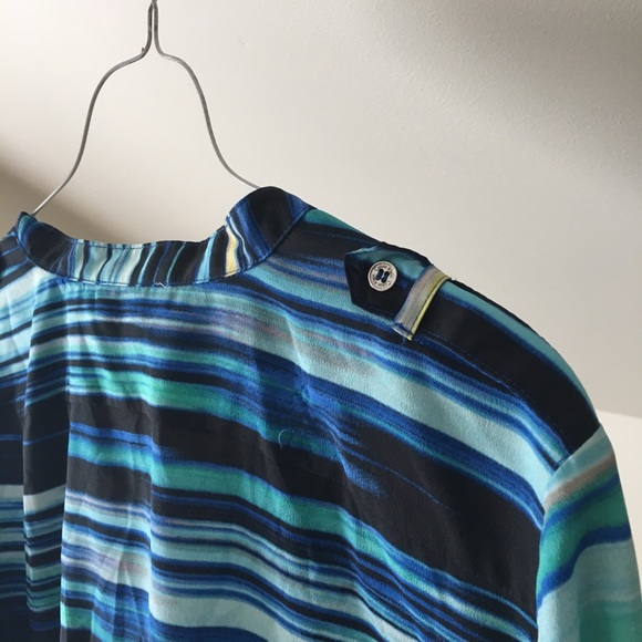 CALVIN KLEIN Blue Teal Stripe Oversized Button Top - Picture 6 of 7